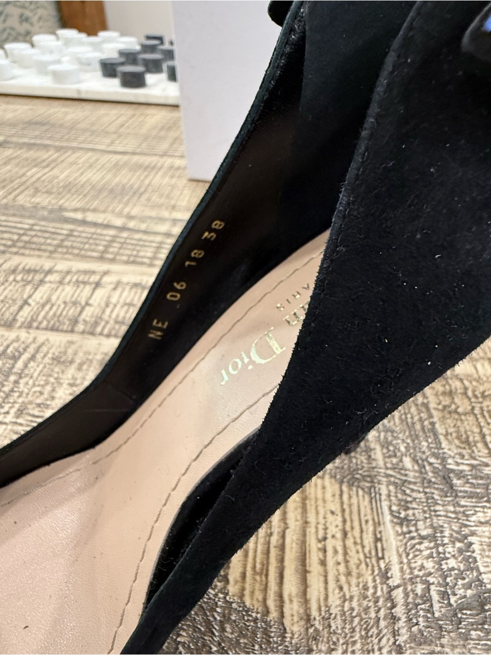 Dior Black Suede Pointed Pumps with Multicolor Embellished Heel Accent - Picture 15 of 15